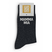 Lade das Bild in den Galerie-Viewer, Glitzersocken mit Schriftzug „Mamma Mia“ Schwarz