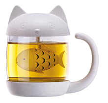 Lade das Bild in den Galerie-Viewer, Teebecher Katze mit integriertem Tee-Ei in Fischform
